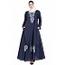 Embroidered Umbrella cut Nida abaya- Navy blue-White